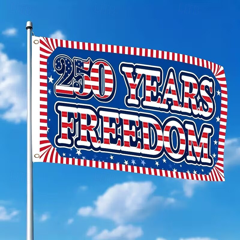 US 250th Anniversary Flag "250 Years of Freedom" Banner with Stars and Stripes Design Patriotic Commemorative Decor for Semiquincentennial Celebrations 4th of July Independence Day 2026 - $9.99 –P3