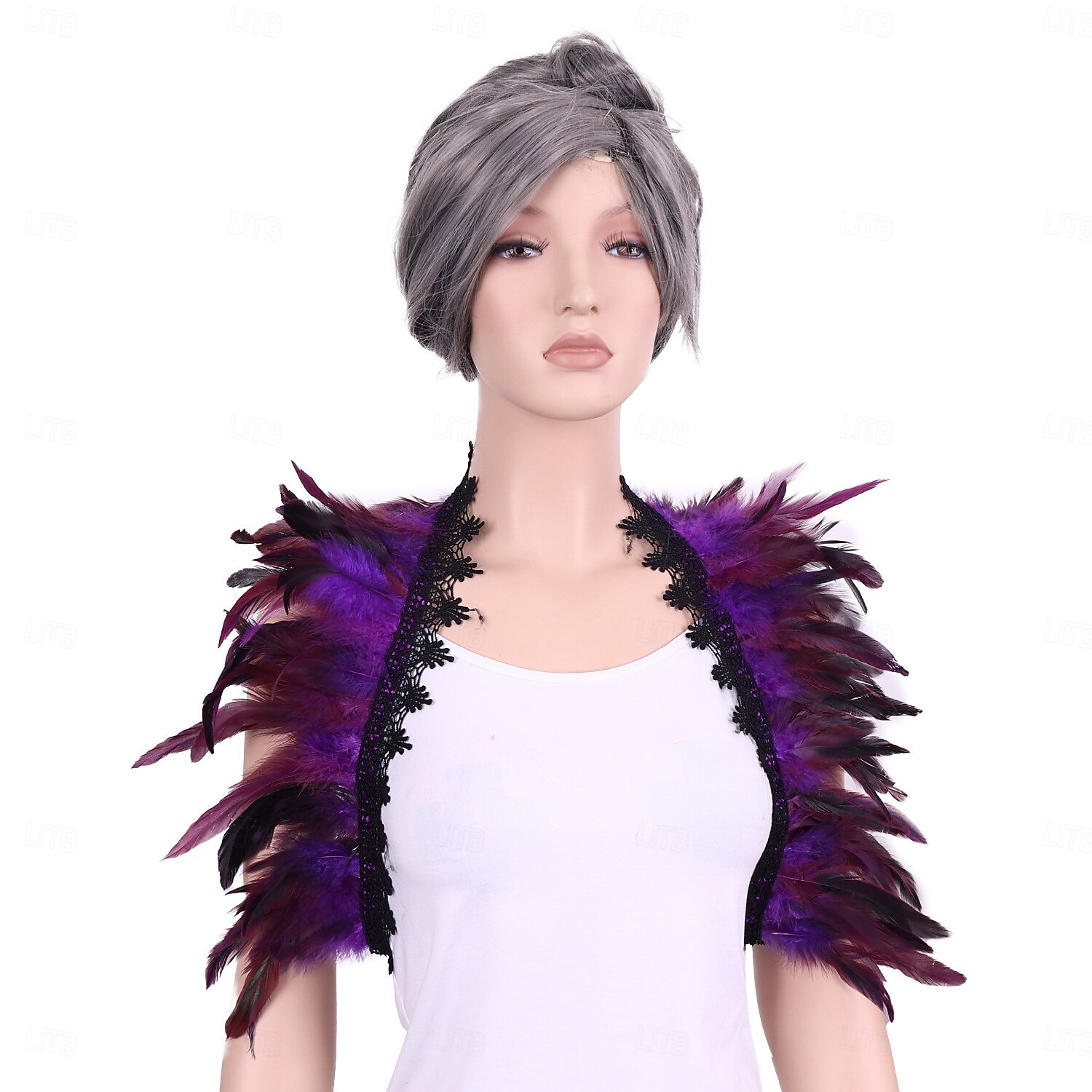 Carnaval 2026 Accessoires de Carnaval de Rio Samba Cape Châle Femme Plumes Rouges et Noires avec Bord en Dentelle Costume de Performance Festival Brésilien de 2026 ? $11.99 –P9