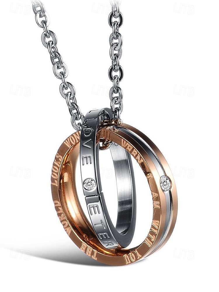 2026年 インターロッキングリング付きメンズ合金ネックレス、ブラックとローズゴールド、バレンタインデー、結婚式、ギフトに最適、エレガントなデザインと高品質の仕上げ。  コレクション – $7.99 –P10