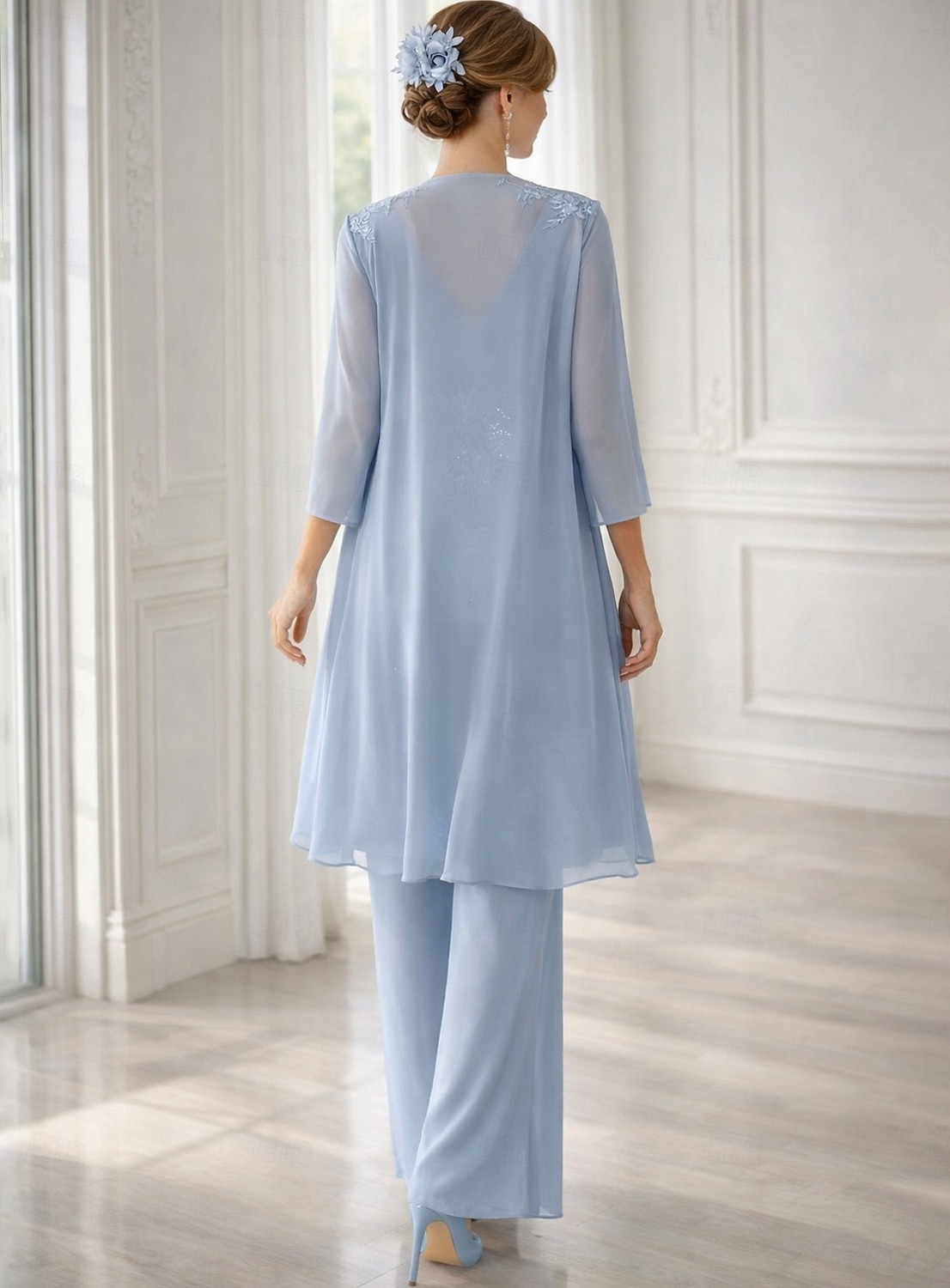 2026年 ドレスセット フロア丈 ブライドマザー ドレス 長袖 Vネック エレガント シンプル ウェディングゲスト ソリッドカラー付き  コレクション – AU $255.19 –P3