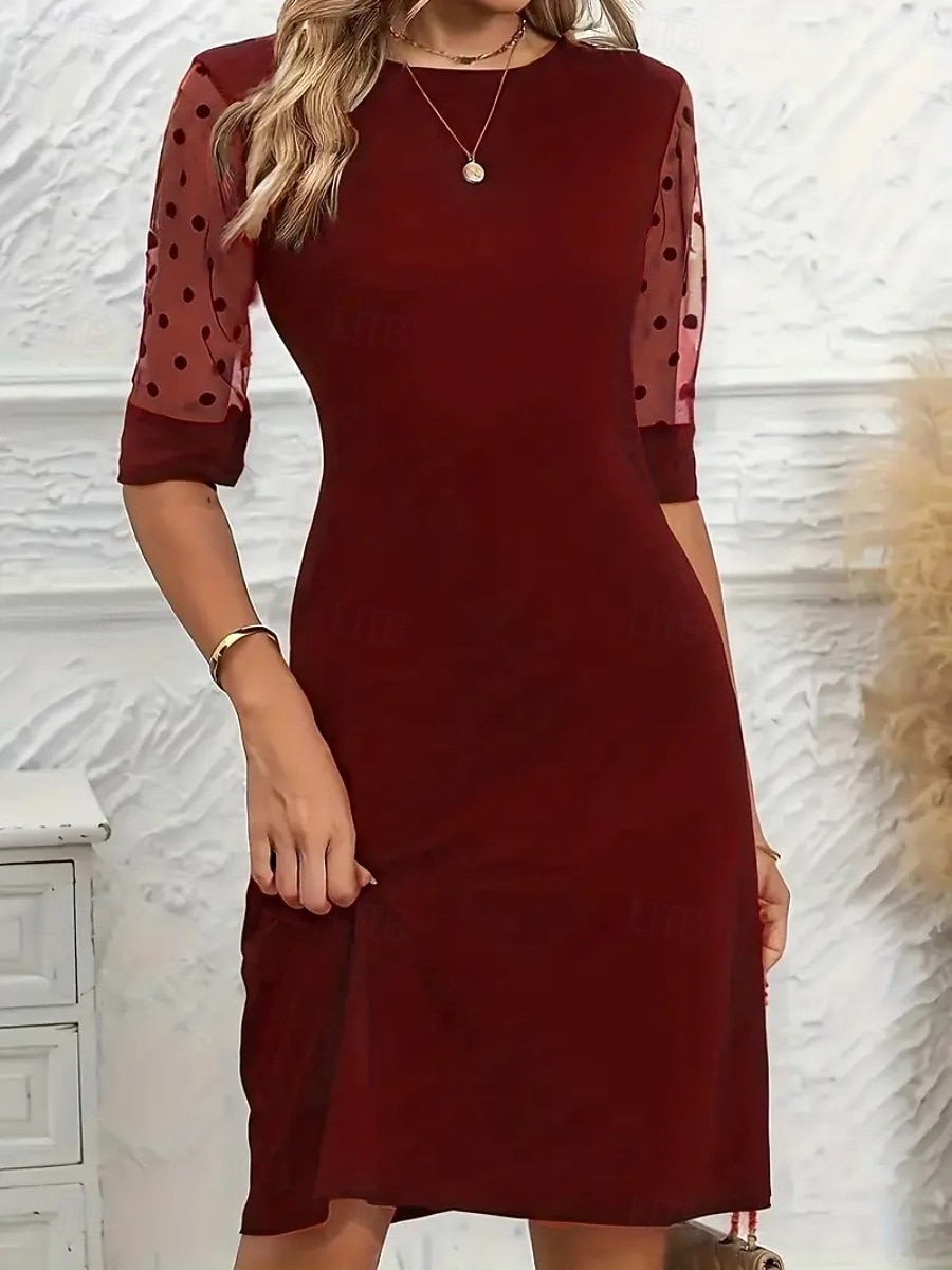 Mujer Mini vestido Vestido de una línea Vestido de verano Casual Diario Ajuste regular Plano Media Manga Cuello Barco Negro Rojo Verano Primavera 2026 - $28.99 –P8