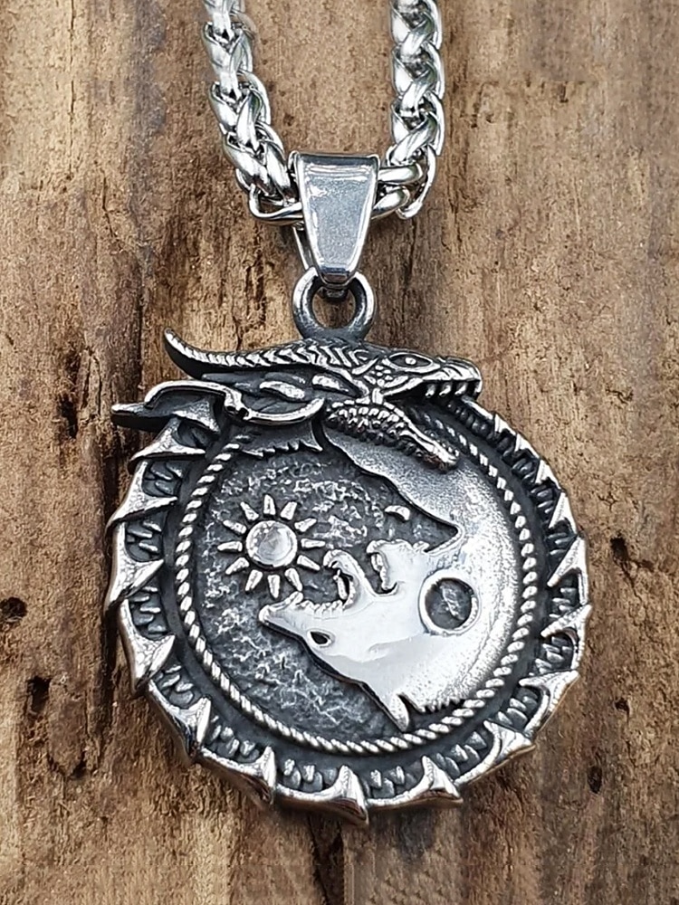 Men's Viking Style Alloy Necklace – Dragon and Wolf Pendant, Yin-Yang Design, Perfect for Casual Everyday Wear 2026 - $7.99 –P8