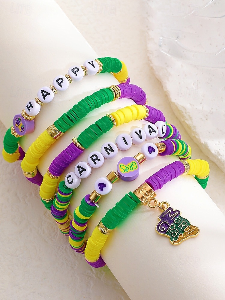 2026年 女性用アクリルブレスレットセット、マルチパターンデザイン、マルディグラテーマ、カーニバルやお祭りに最適  コレクション – $11.99 –P14