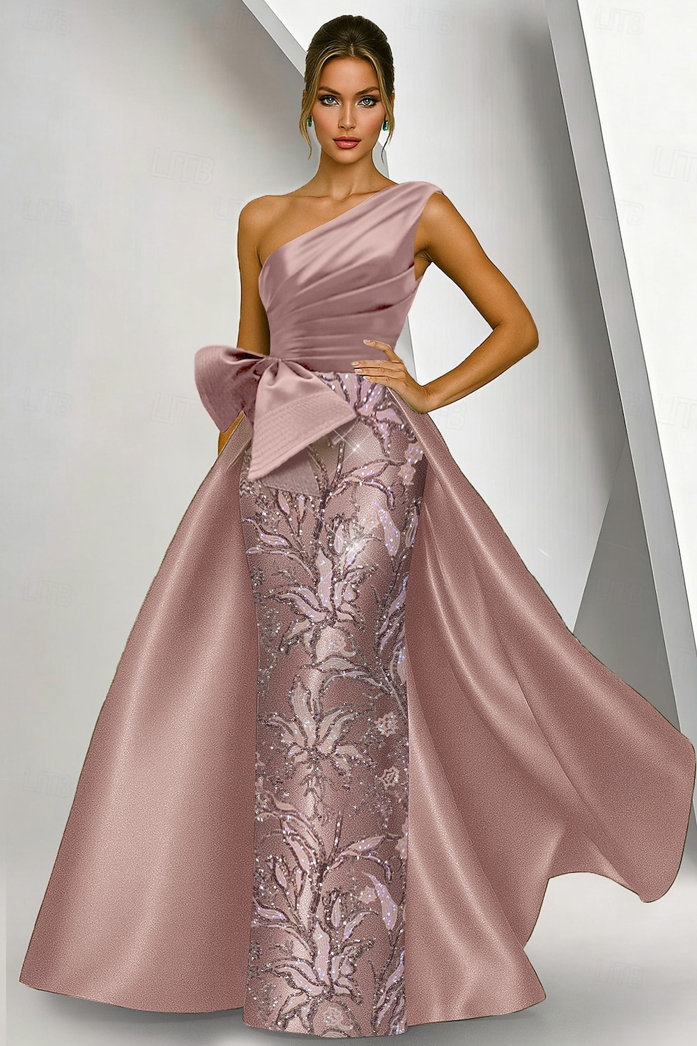 Linha A Tubinho Longo Bordado com miçangas Vestido formal Vestido para a mãe da noiva Vestidos de noite Vestido de baile com sobressaia Elegante Brilhante Floral Sem Manga Assimétrico Casamento Formal de 2026 por $206.99 –P5