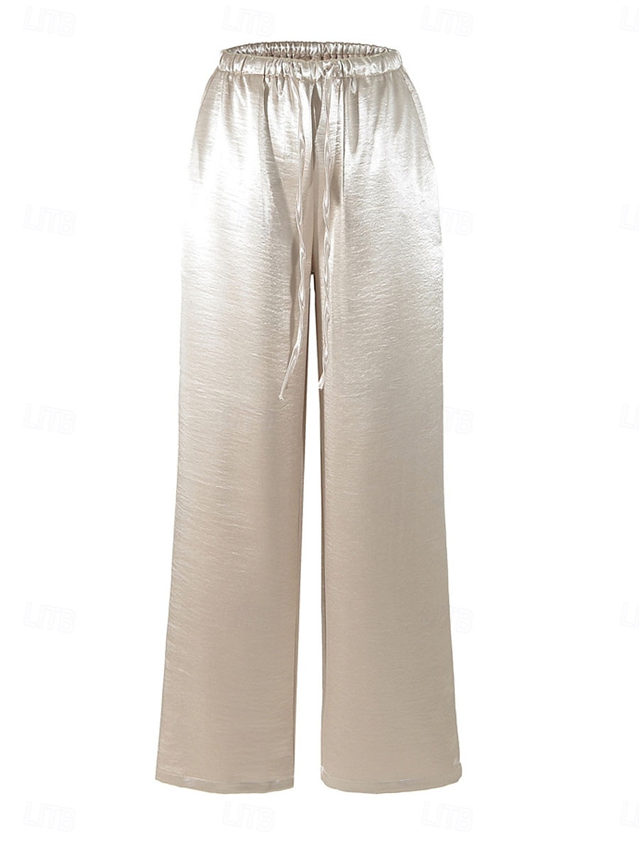 Жен. Широкие Чино Брюки Прямой силуэт Элегантный стиль Отпуск Винтаж Полная длина Нормальная Полотняное плетение Пэчворк Карман Эластичный пояс удобный Дышащий Неэластичная 2026 - $44.99 –P5