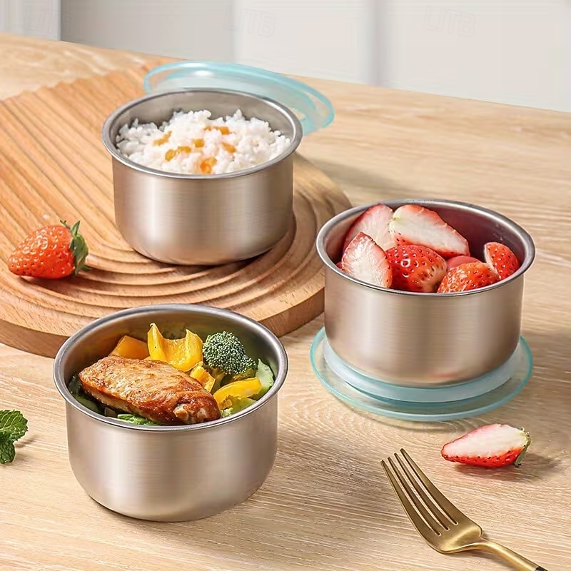 4/6 קערות נירוסטה עם מכסים, אטומות לדליפות &ניתן לערום - אידיאלי לשימוש ביתי, חובבי פירות, מיכלי הכנת ארוחות, ארגון מקררים, מתקן מצרכים, פיקניקים &אחסון 2026 - $10.49 –P5