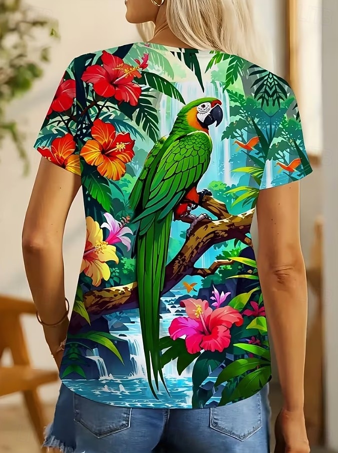 Women's T Shirt Print Graphic Animal Bird Vintage Stylish Classic Short Sleeve Crew Neck Regular Tops Daily Weekend Blue Green Summer Spring 2026 - $22.99 –P5