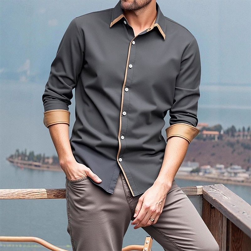 Per uomo Camicia Camicia elegante Camicia con Bottoni Tinta unica Casuale Quotidiano Blu marino Manica Lunga Collo ripiegato Tutte le stagioni Abbigliamento Patchwork del 2026 a $22.99 –P7
