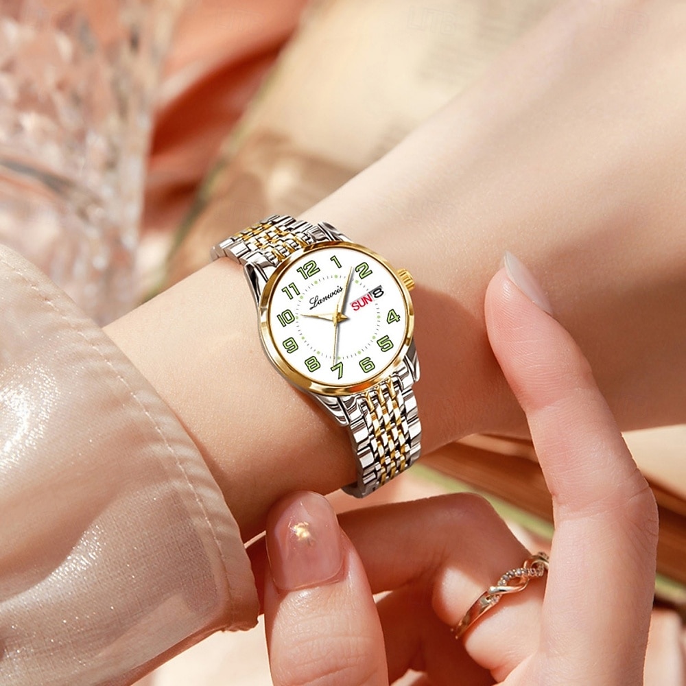 Klassisk Damklocka Original Kvarts Klocka Rhinestone Urskiva Luminös Datum och Kalenderfunktion Trendig Moderiktiga Affärsluxusklocka Bästa Val för Födelsedagspresent Mors Dag 2026 - $20.99 –P4