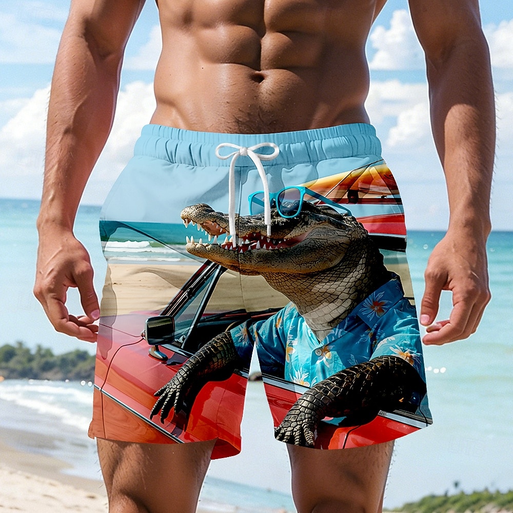 Ανδρικά Κινούμενα σχέδια Κροκοδιλέ Αστείος Μαγιό Βερμούδα Σορτσάκια Κολύμβησης Σορτς παραλίας Μεσαία Μέση Χαβανέζα Διακοπές στην παραλία Πλαϊνές τσέπες Διχτυωτή επένδυση Ελαστική μέση με κορδόνι 2026 - $20.99 –P1