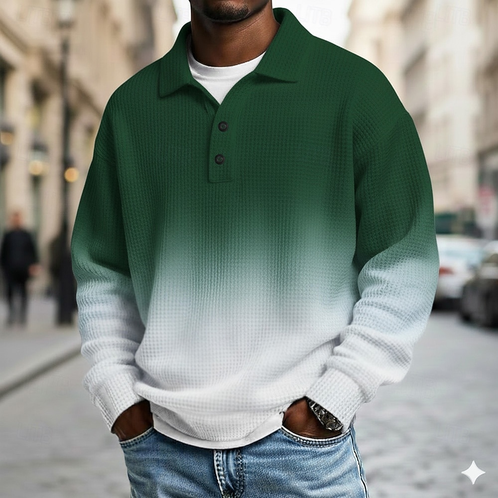 Męskie Gradient Koszulki polo waflowe Długi rękaw Koszulki polo Klapa Codzienny Szkoła Athleisure Dzienne zużycie Druk 3D Wiosna Jesień Zima Czarny Granatowy Błękit nieba 2026 - $28.99 –P9