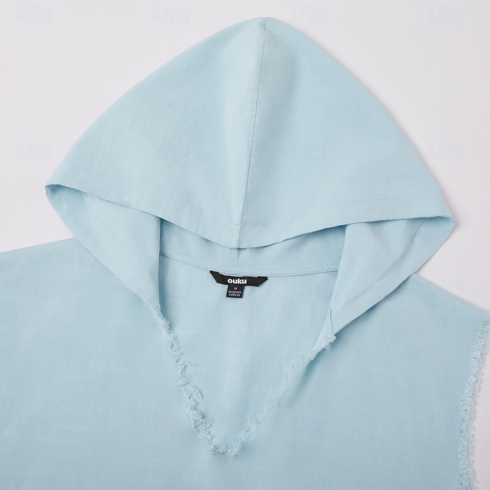 رجالي سترة الأعلى بدون كم مع قبعة الصيف سهل موضة مصمم كاجوال مع قبعة فضفاض الأماكن المفتوحة الجمنازيوم أزرق فاتح أبيض وردي بلاشيهغ تي شيرت للرجال 2026 - $20.99 –P5