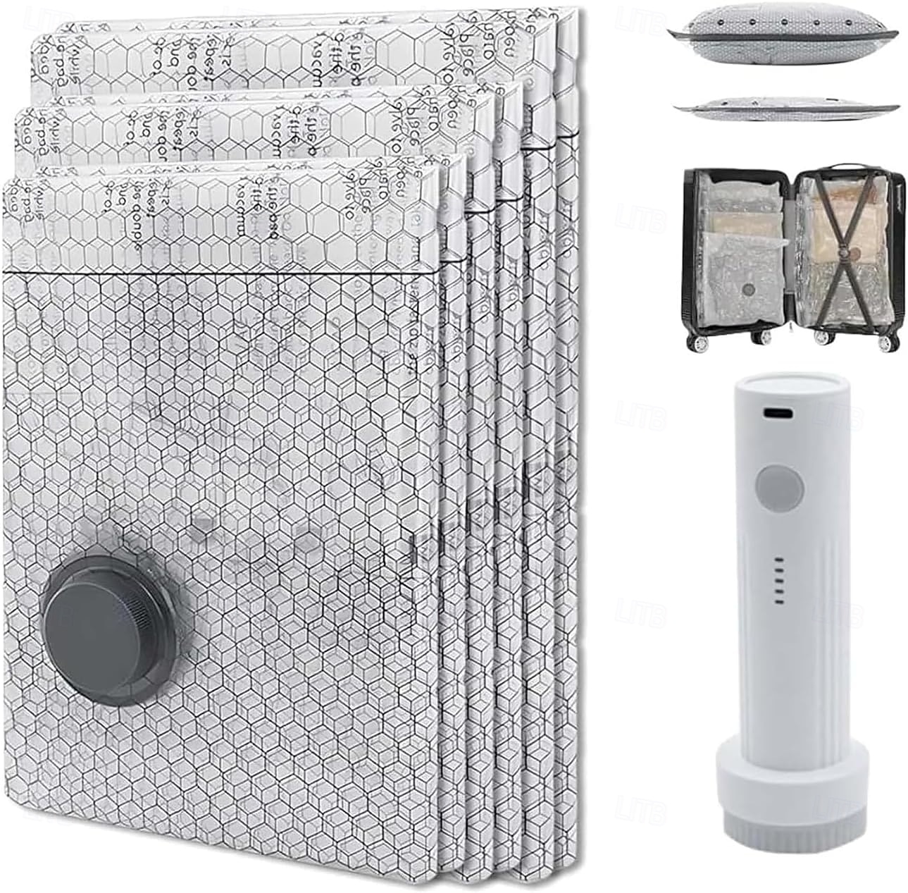 Conjunto de sacos de compressão a vácuo sem fio para viagem com bomba recarregável, cinza, reutilizáveis, transparentes, para organizar roupas, ideal para bagagem, armário e malas de viagem. de 2026 por $31.99 –P10