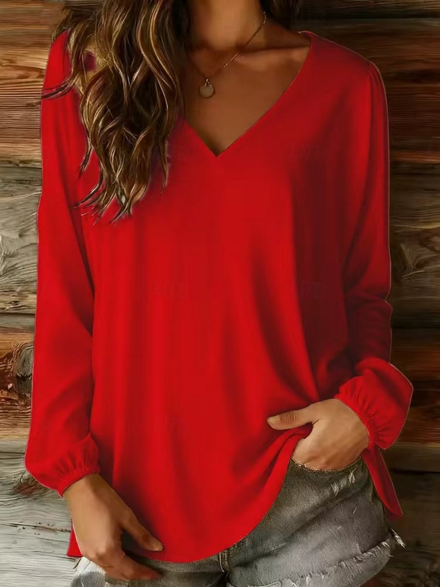 Per donna Blusa Semplice Vintage Elegante Moderno Manica Lunga Scollo a V Top Regolari Quotidiano Ferie Uscire Blu Bianco Giallo Rosa Rosso Estate Primavera Autunno del 2026 a $19.49 –P7