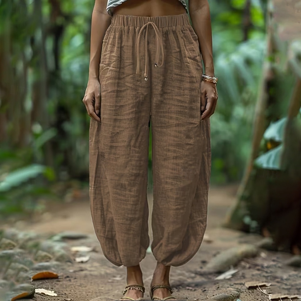 Women's Trousers Summer Pants Baggy Pants Vacation Fashion Casual Daily Full Length Mid Waist Solid Color Plain Drawstring Pocket Wide Leg Comfort Quick Dry Soft Inelastic Streetwear Beach Holiday 2026 - $25.99 –P4
