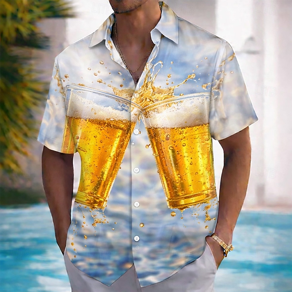 Per uomo Birra Bere bevanda Camicia hawaiana estiva Camicia con Bottoni Camicia Aloha Manica Corta Hawaiano Vacanza Abbigliamento mare Estate Primavera Collo ripiegato Stampa 3D camicie con colletto del 2026 a $25.99 –P1