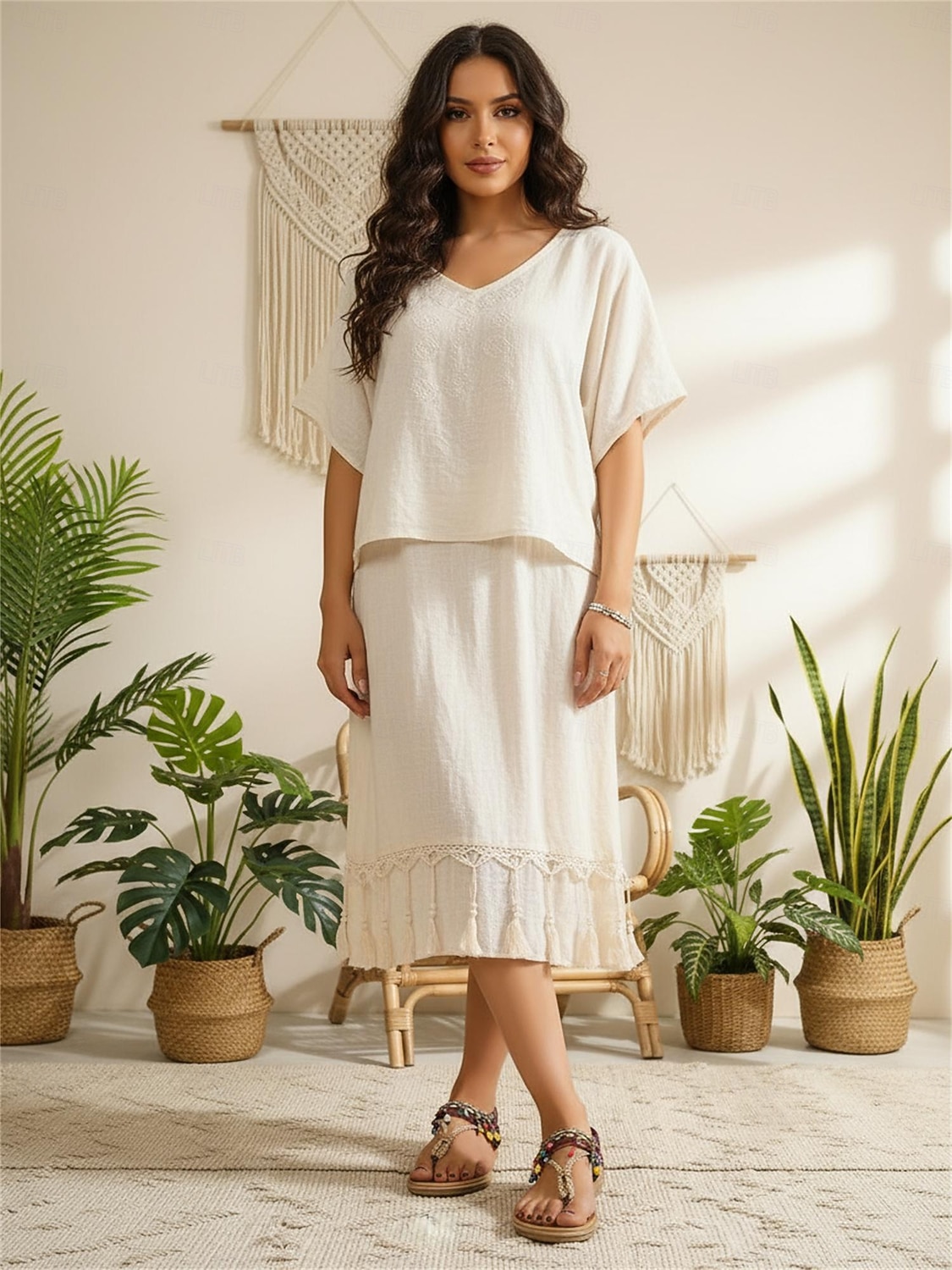 sandali da donna bohémien con cinturino a T e ciondoli di perline colorate – stile etnico vintage, comode scarpe basse da passeggio per vacanze al mare e località estive del 2026 a $32.99 –P1