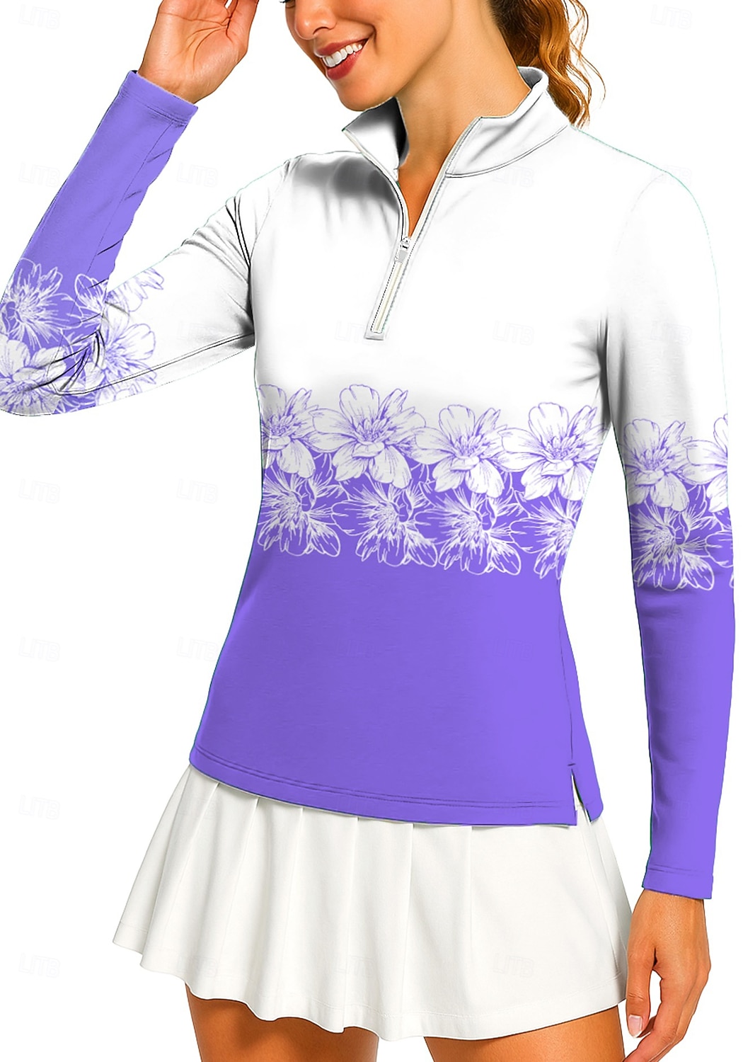 Naisten Geometrinen Kukat Poolopaita Tennispaita Pitkähihainen Painettu Neljänneksen postinumero Pullover UV suoja Elastinen Hengittävä Tennis Golf Pickleball poolokaulus Vetoketjullinen kaulus 2026 - $25.99 –P6