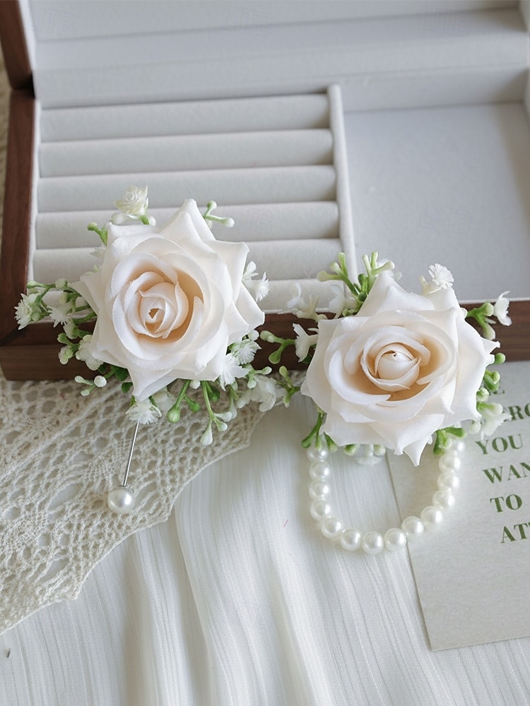 Women's Bridesmaid and Groomsman Corsage and Boutonniere Set, Available in Multiple Colors, Polyester Material, Perfect for Weddings and Parties 2026 - $11.99 –P6