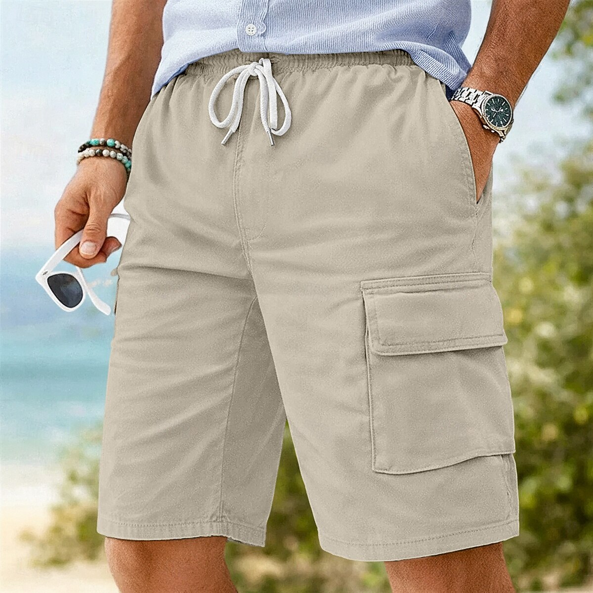 Homme Shorts cargo Shorts Shorts en Lin Shorts d'été Shorts de plage Cordon de serrage Taille Élastique Uni Confort Respirant Longueur Genou Quotidien Extérieur Plage Vacances Mode Noir bleu marine de 2026 ? $24.99 –P5