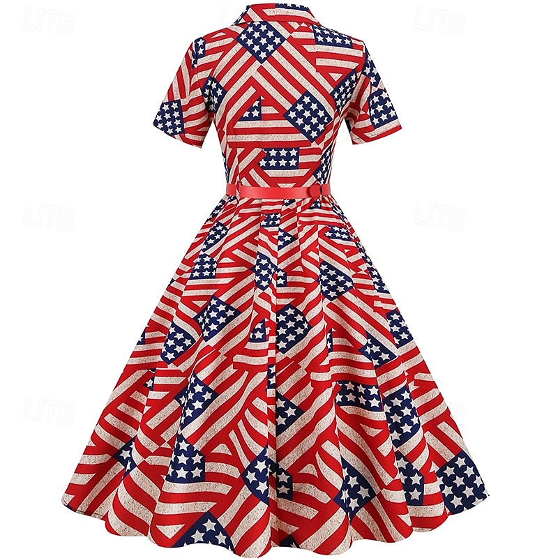 250º Aniversario de EE. UU. 1950s Retro Antiguo Mediodía Vestidos Vestido swing Vestido acampanado Mangas cortas Ajustado / Acampanado Columpio Disfraz Mujer 4 de julio Día de la Independencia Adulto 2026 - $34.99 –P2