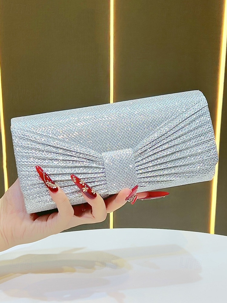 Women's Elegant Evening Clutch Bag, Polyester Shimmer Pleated Design with Chain Shoulder Strap, Multi-Color Formal Handbag for Weddings, Receptions & Dinner Parties 2026 - $11.99 –P6