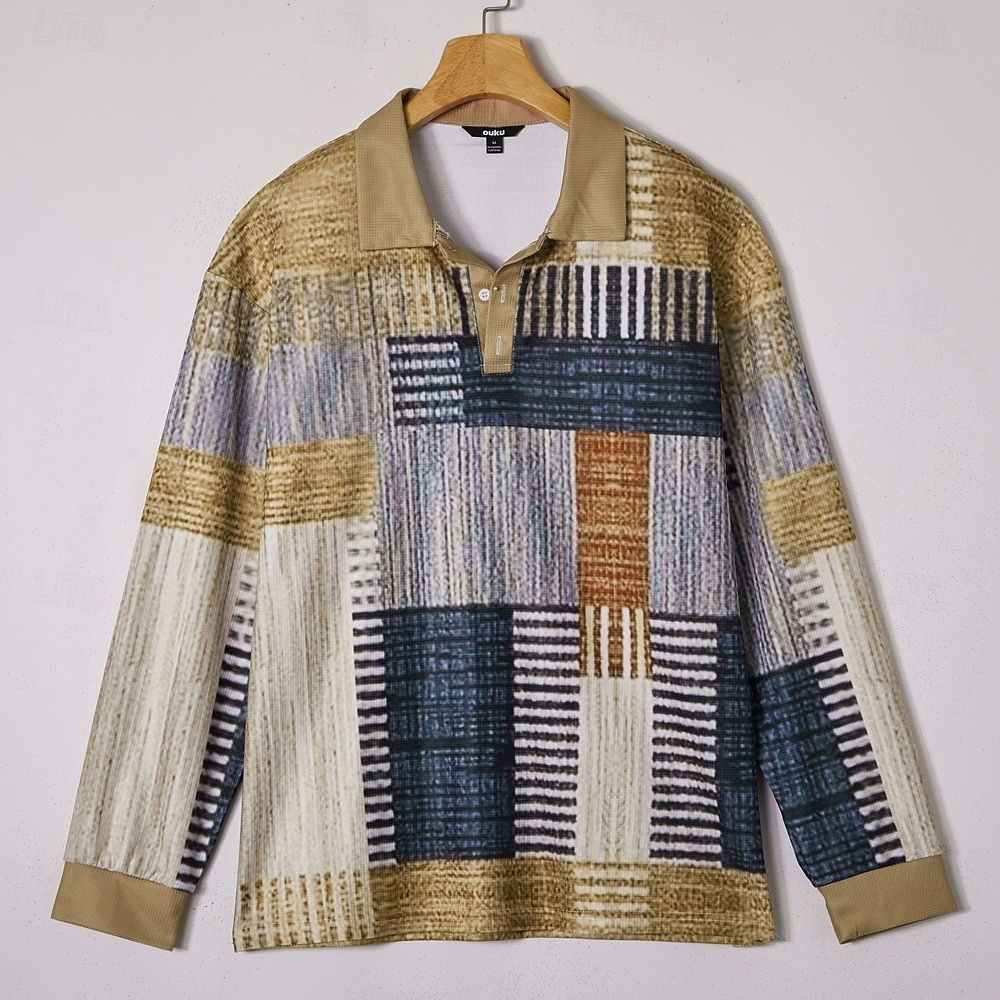 Homme Géométrique Bloc de Couleur Chemises Polo Gaufre Texturé manche longue Polos Revers Occasionnel Athleisure Tenue quotidienne Impression 3D Printemps Automne Hiver Bleu Violet Marron de 2026 ? $12.99 –P7