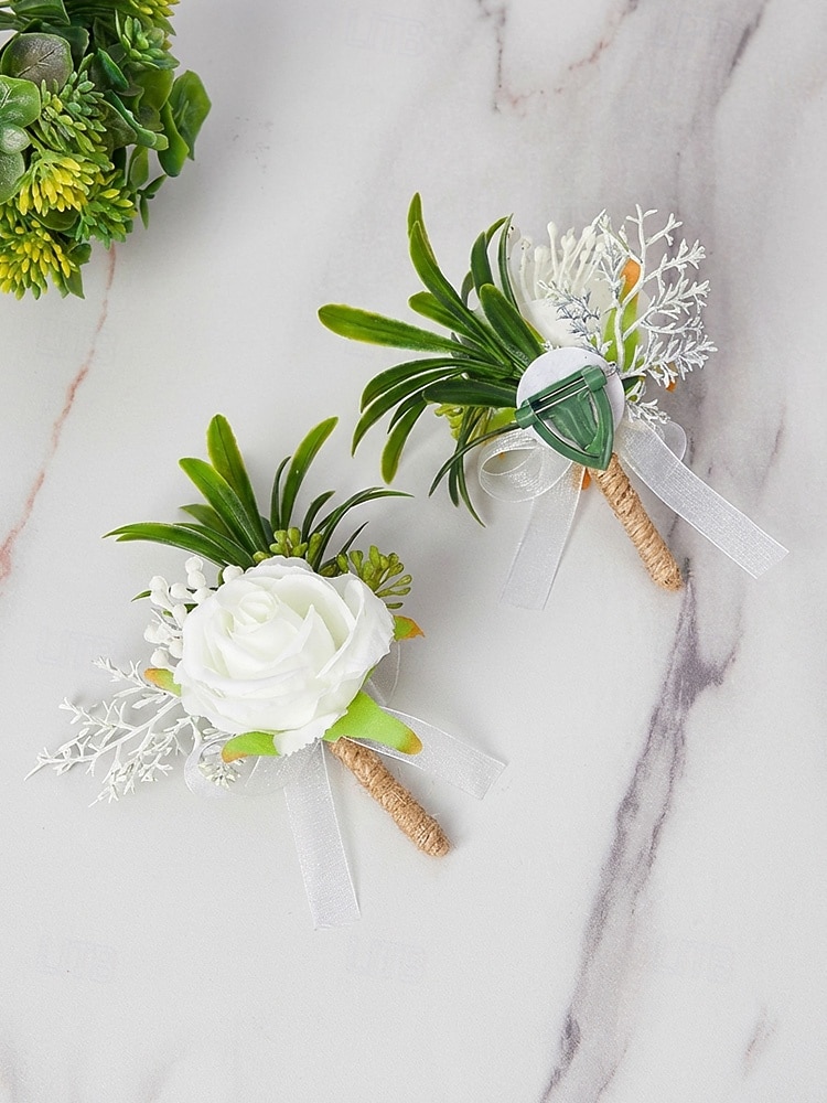 Herren-Ansteckblume und Handgelenkschmuck aus Kunstblumen – Materialmix – perfekt für Hochzeiten und Partys 2026 - $7.99 –P6