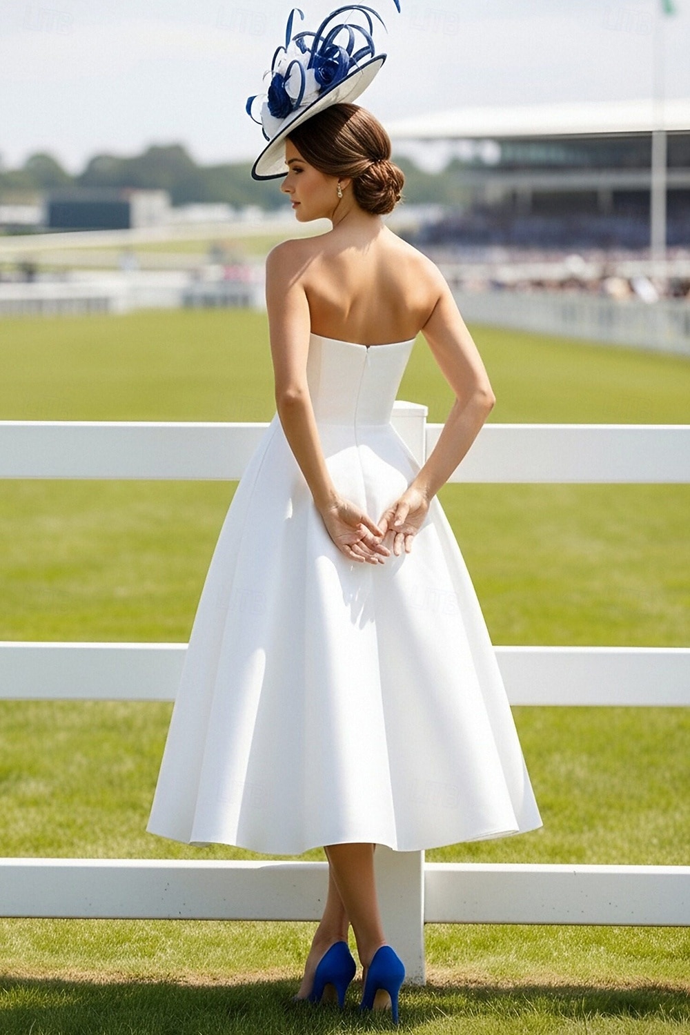 Linea ad A Lunghezza Tè Abito Derby Abito formale Elegante Senza Maniche Senza Spalline Formale Derby del Kentucky Raso con Stampa floreale del 2026 a $172.99 –P2