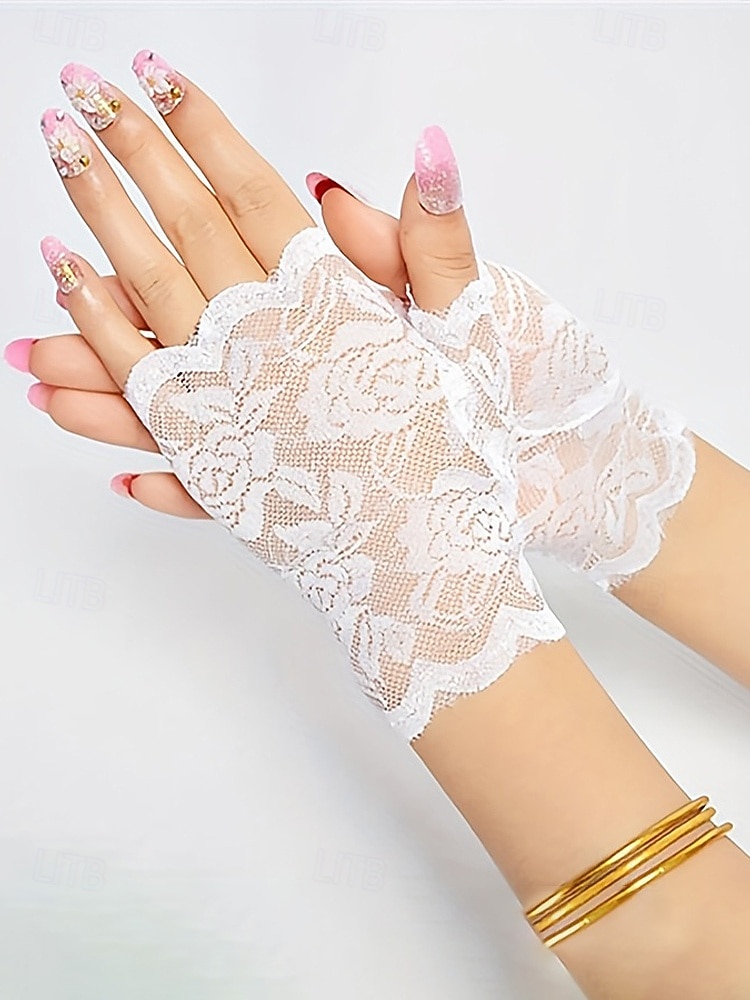 Luvas femininas de renda, confeccionadas em renda de poliéster, disponíveis em diversas cores, perfeitas para casamentos, festas e ocasiões especiais. de 2026 por CLP $7717 –P3