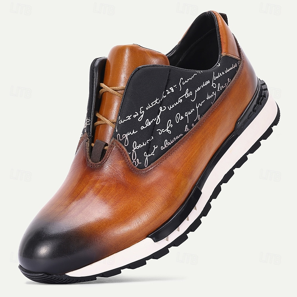 Zapatillas de cuero sin cordones para hombre: diseño elegante con letras, cómodas y modernas, ideales para ocasiones informales y semiformales. 2026 - $84.99 –P1