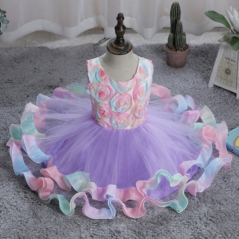 Flower Girl Dress Girls' Formal Dress Wedding Attire Party Wedding Formal Elegant Fashion Adorable Mesh Floral Sleeveless Crew Neck Blue Pink 4 years+ 2026 - $36.99 –P9