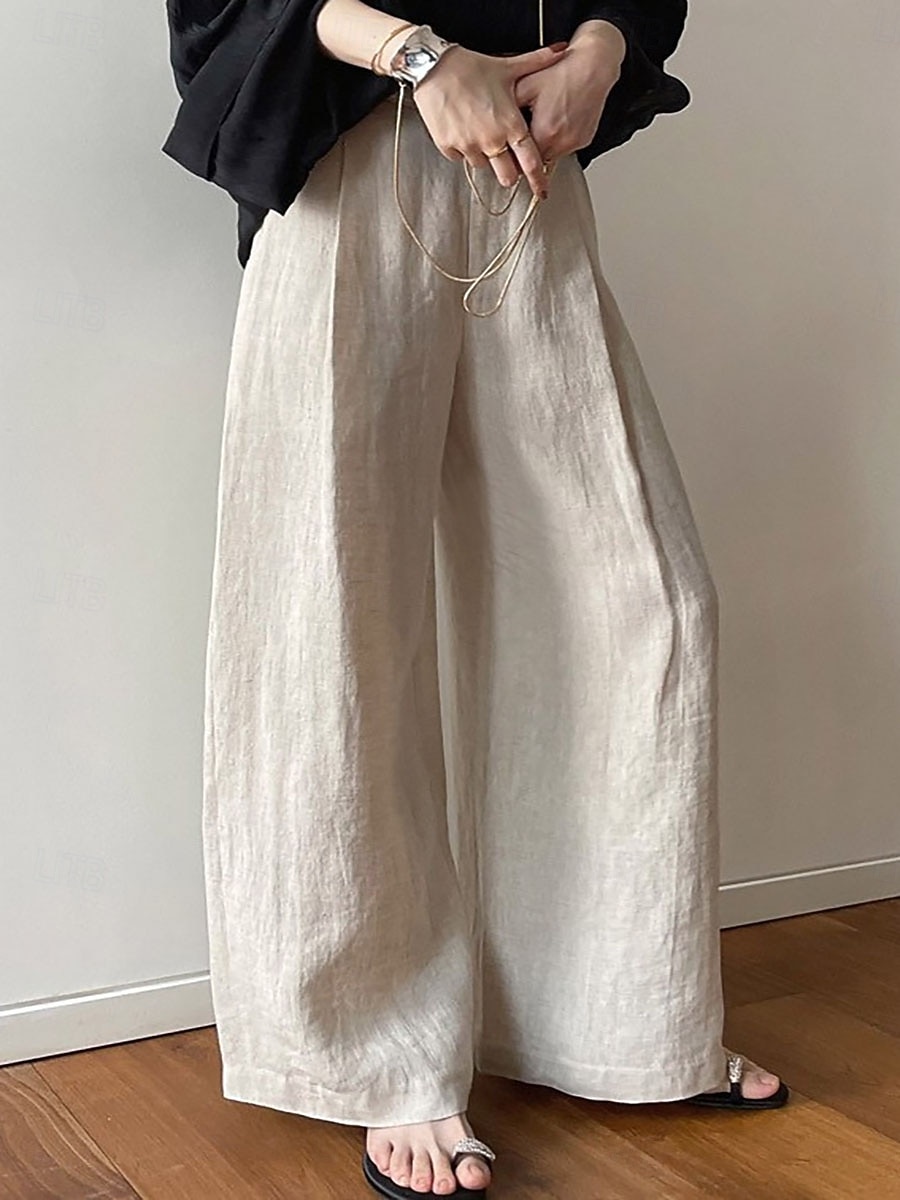 Femmes Pantalon effet lin Jambe large Chinos Pantalon d'été Vacances Streetwear Occasionnel Longueur complète Taille moyenne Uni Avec Poches Confortable Confort Micro-Élastique Quotidien Extérieur de 2026 ? $32.99 –P1