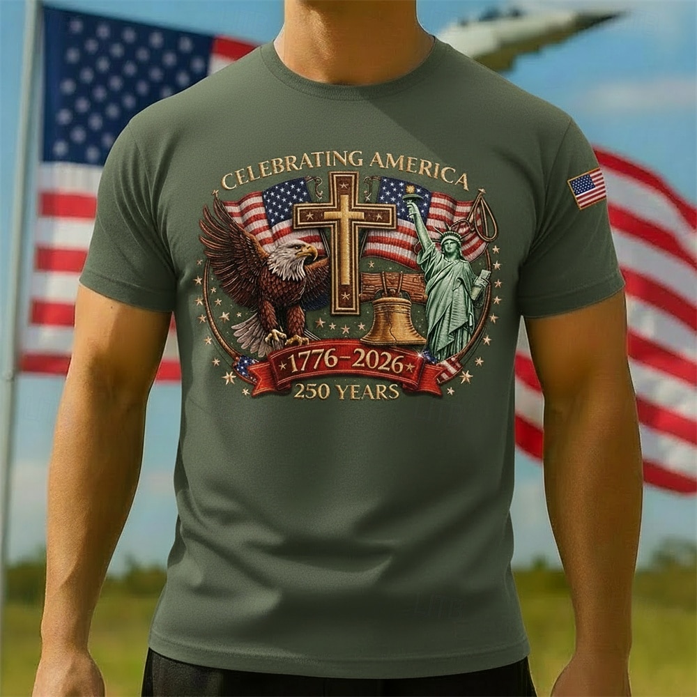 Patriotisk T-skjorte Grafisk T-skjorte Frihetsgudinnen Amerikansk flagg Frihetsklokken Retro / vintage Patriotisk T-skjorte 1776–2026 til Herre Voksne 3D-utskrift for Uavhengighetsdag 4. juli 2026 - $20.99 –P2