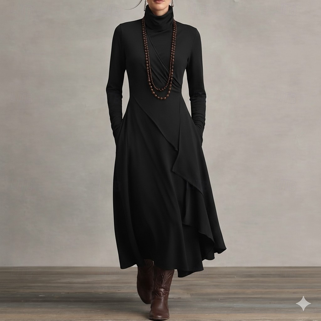 Damen Maxikleid Etui-Kleid Wickelkleid T-Shirt-Kleid A Linie Kleid Urlaub Party Lässig Täglich Büro Strand Normale Passform Einfach Langarm Rollkragen Schwarz Königliches Blau Purpur Grün Frühling 2026 - $32.99 –P2