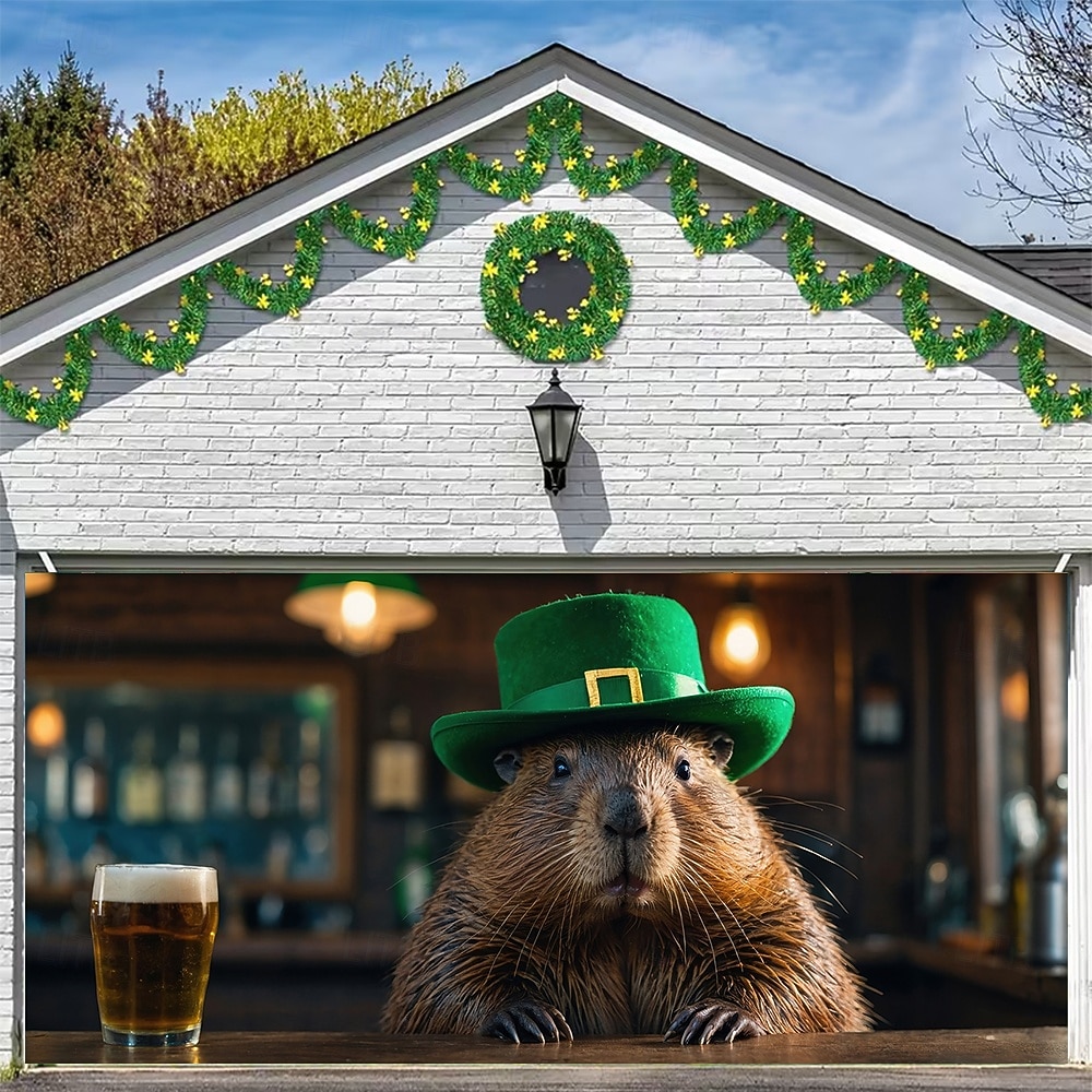 St. Patricks Day Tapisserie Garagentorabdeckung Großes Hängendes Elf Tier Niedlich 3D Party Outdoor Urlaub Hintergründe aufnehmen Yard Wohndeko 2026 - $49.99 –P8