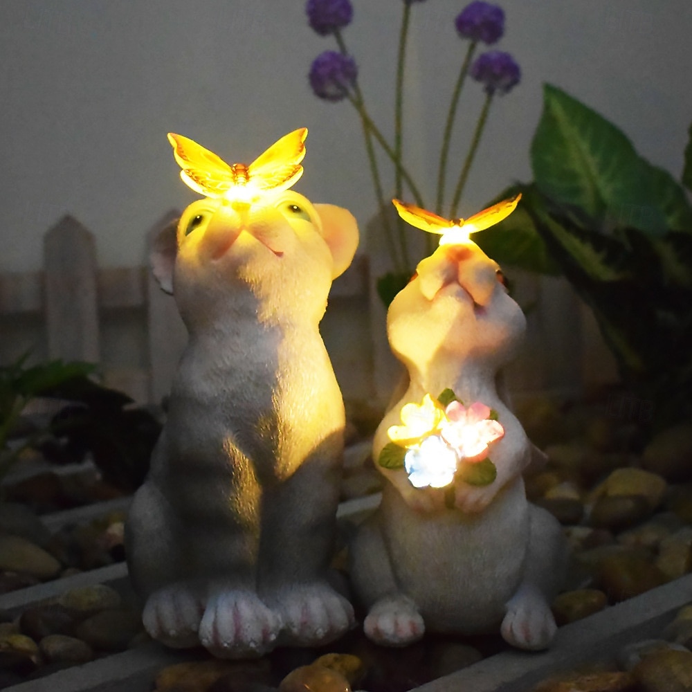 Outdoor Solar Cat & Bunny Decorative Lights, Waterproof Resin Figurine Lamps, Garden, Yard, Pathway Lighting, Easter Holiday Decor, Landscape Accent Lights for Lawn, Outdoor Decoration 2026 - $28.99 –P3