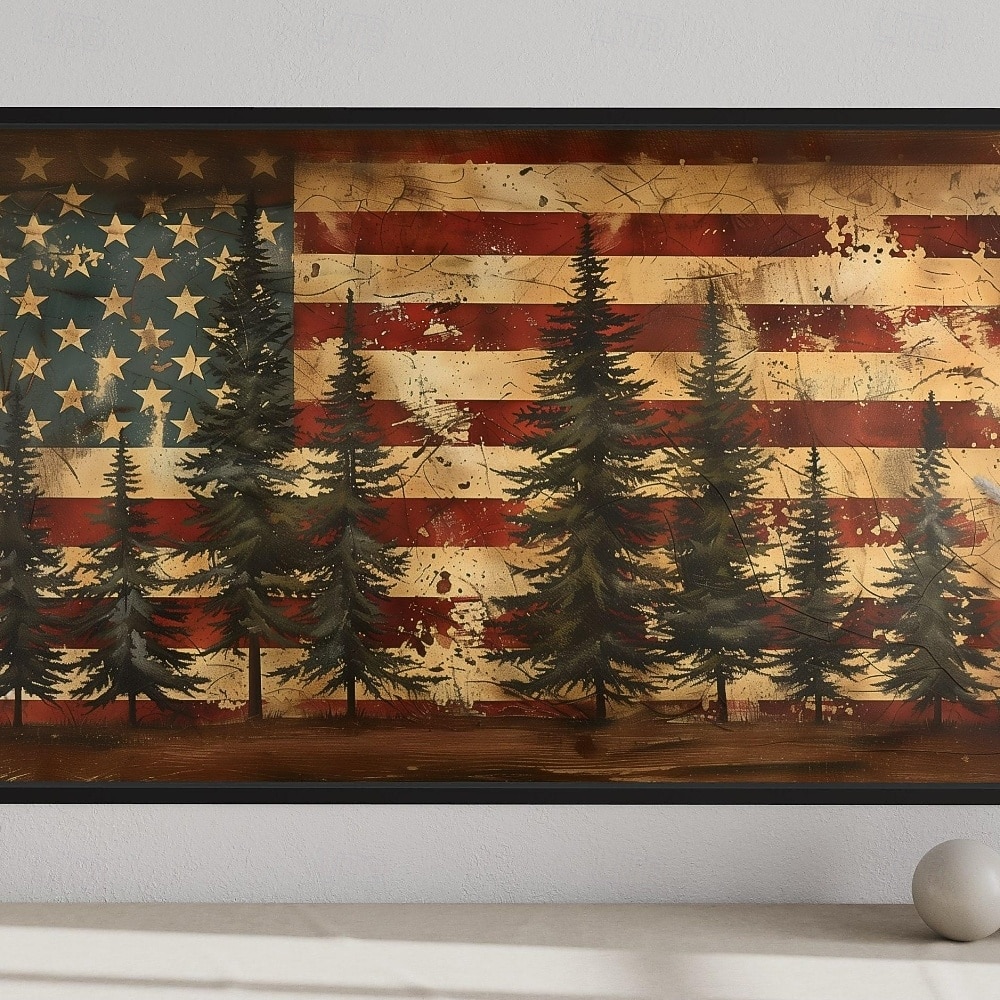 Rustikale amerikanische Flagge extra große Wandkunst patriotische Wandkunst Flagge und Kiefernbaum Gemälde Leinwanddruck gerahmt bereit zum Aufhängen 2026 - $12.99 –P5