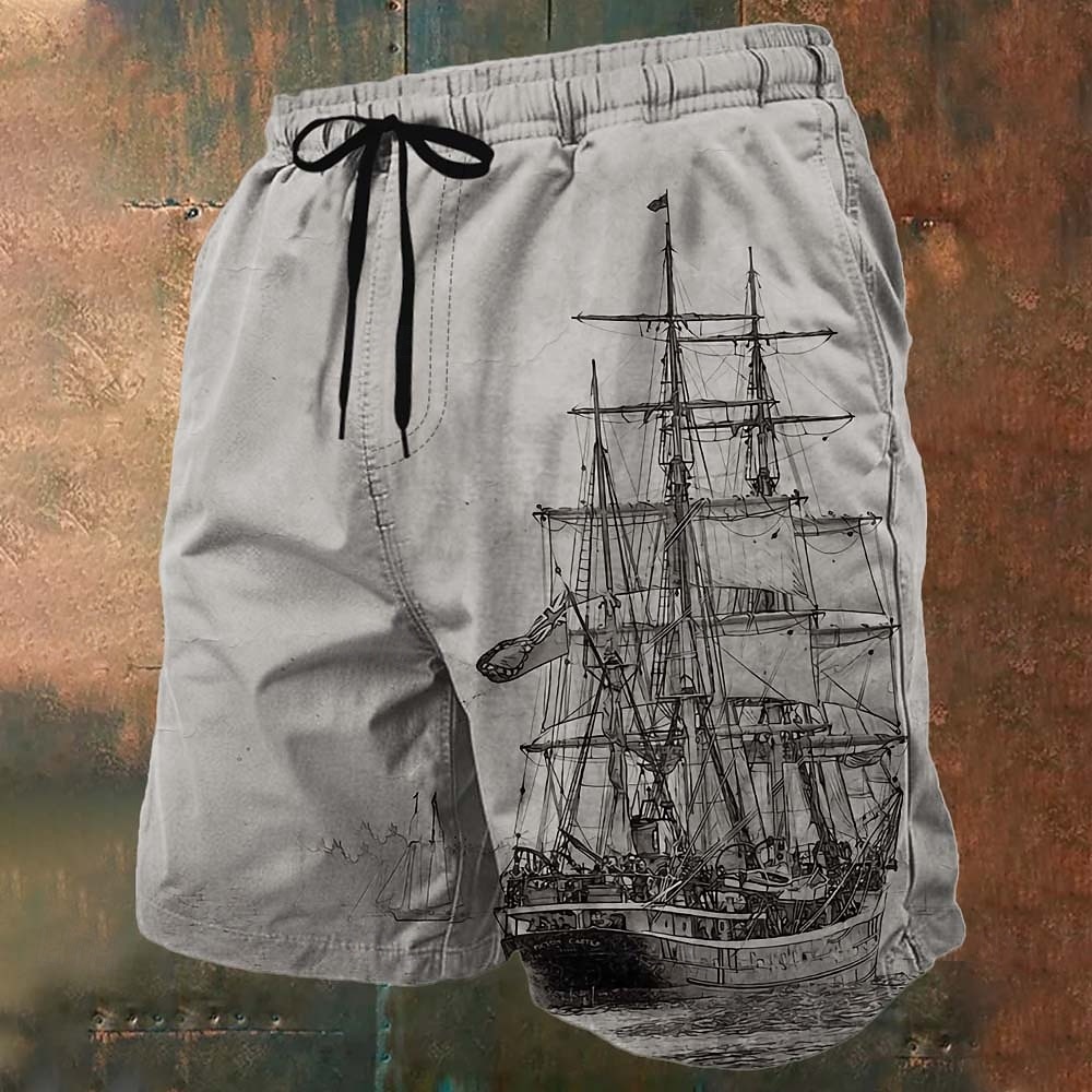 Herr Nautisk Segelbåt Grunge-textur Badshorts Boardshorts Medium Midja Vintage retro Utomhus Semester Vardag Sidfickor Mesh foder Elastisk dragsko i midjan Designer Kläder 2026 - $20.99 –P4