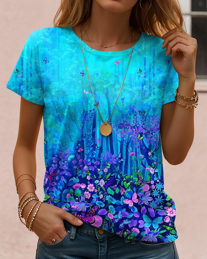 Γυναικεία Μπλουζάκι Στάμπα Φλοράλ Γραφική Φυτά Βίντατζ Στυλάτο Κλασσικό Κοντομάνικο Στρογγυλή Ψηλή Λαιμόκοψη Στρογγυλή Λαιμόκοψη Κανονικά μπλουζάκια Καθημερινά 2026 - $22.99 –P9
