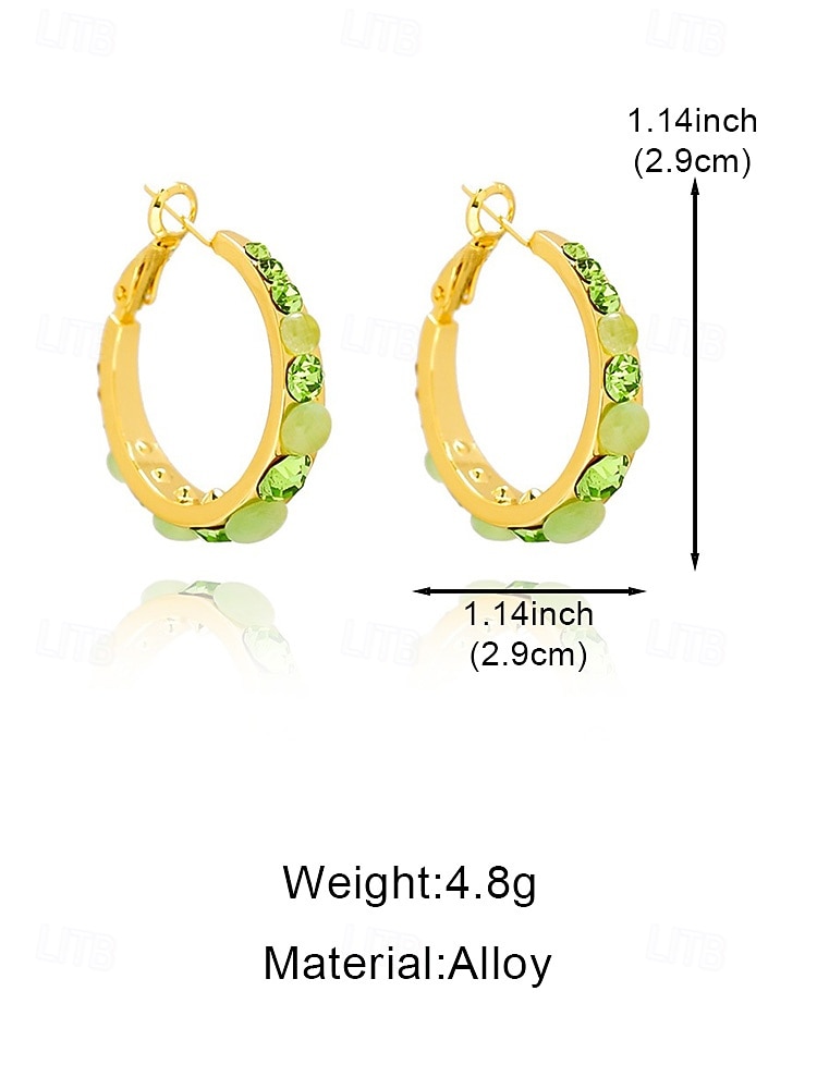 Women's Gemstone and Rhinestone Hoop Earrings – Multiple Colors, Alloy Material, Elegant Design, Perfect for Vacation and Party Wear 2026 - $7.99 –P10