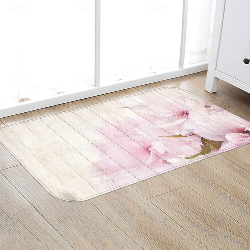 Běžecký koberec do předsíně, rostlina, květina, dřevěná deska, vzor, flanelová tkanina, potištěná podlahová rohožka, protiskluzová měkká rohožka do dveří, vchod, koupelna, domácí podlahová dekorace, 2026 - $17.99 –P3