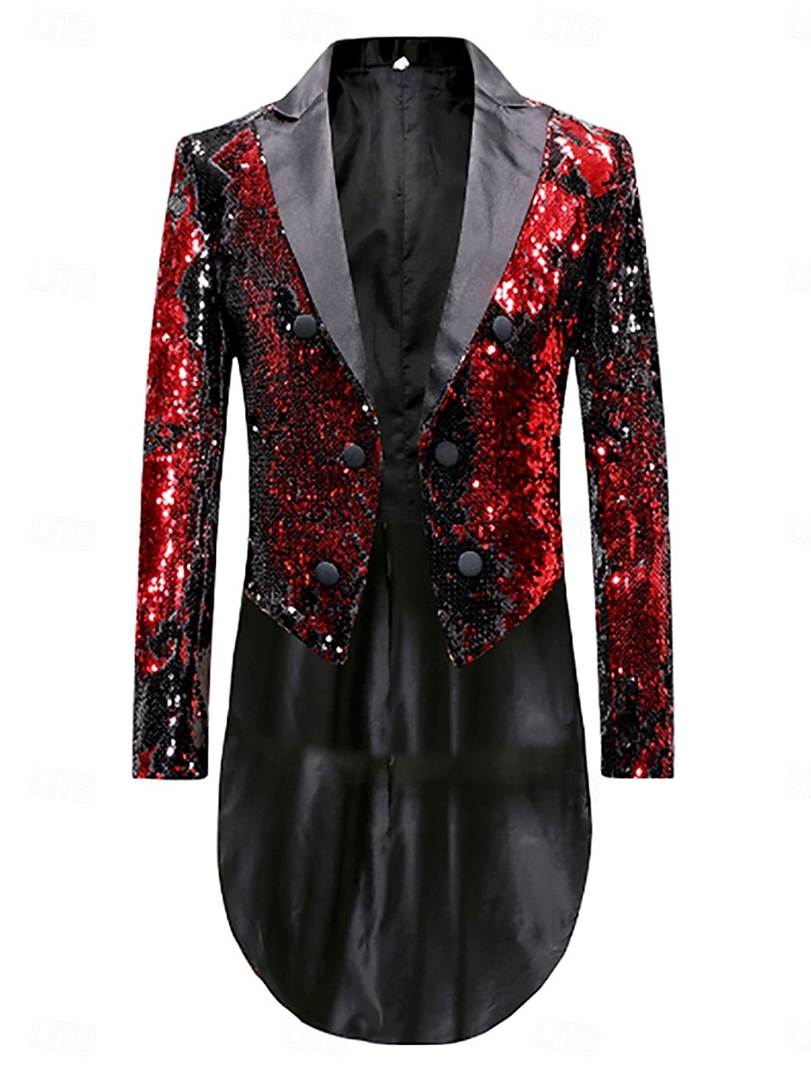 Men's Tuxedo Closure collar Party Sparkle Sequin Solid Colored Blazer Blue Red Gold Tailored Fit Double Breasted Six-buttons 2026 - $99.99 –P2