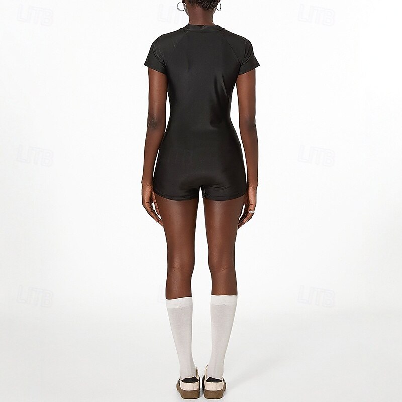 Women's Rash Guard One Pieces Patchwork Zip Up Boyleg Brief Leg UV ...