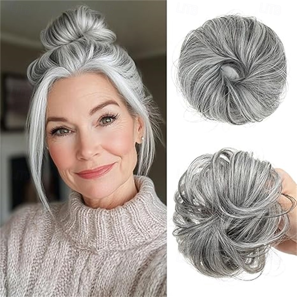 1 kpl pieni söpö sotkuinen nuttura hiuslisäke ohuille hiuksille naisille mini synteettinen kihara nuttura hiuslenkit keskiharmaa 2026 - $12.99 –P3