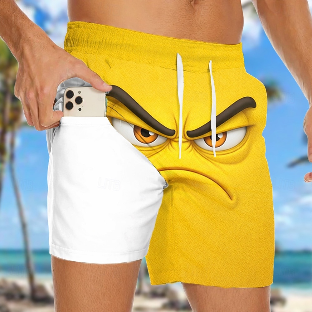 Per uomo Illusione ottica Fantasia "Cartone 3D" Faccia arrabbiata Pantaloncini foderati Pantaloncini da bagno 2 in 1 Pantaloncini da mare Misura del girovita medio Hawaiano Divertente Vacanza al Mare del 2026 a $22.99 –P2