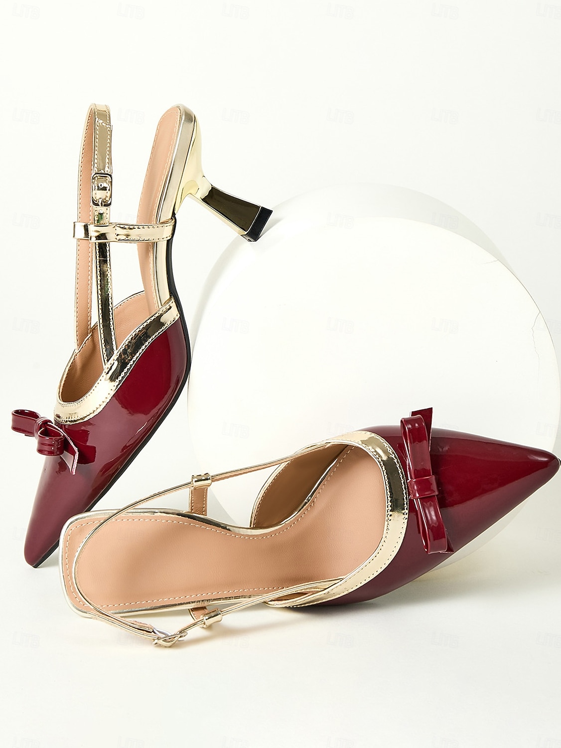 scarpe con tacco slingback bordeaux da donna con fiocco, eleganti décolleté a punta per gli appuntamenti di San Valentino del 2026 a $42.99 –P1