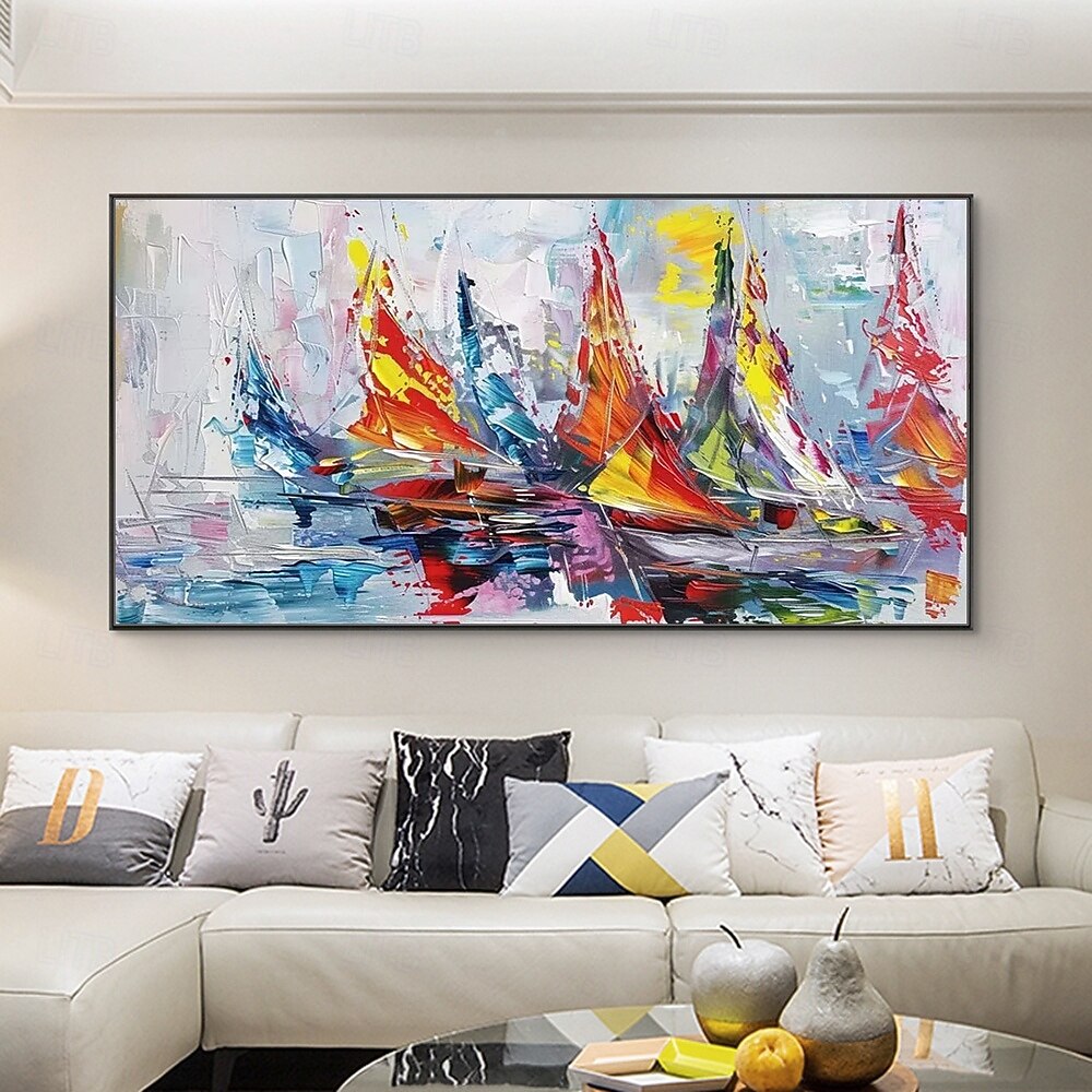 Mintura, peinture à l'huile abstraite texturée faite à la main représentant des paysages de bateaux, sur toile. Décoration murale moderne, tableau roulé sans cadre ni châssis. de 2026 ? $75.99 –P3