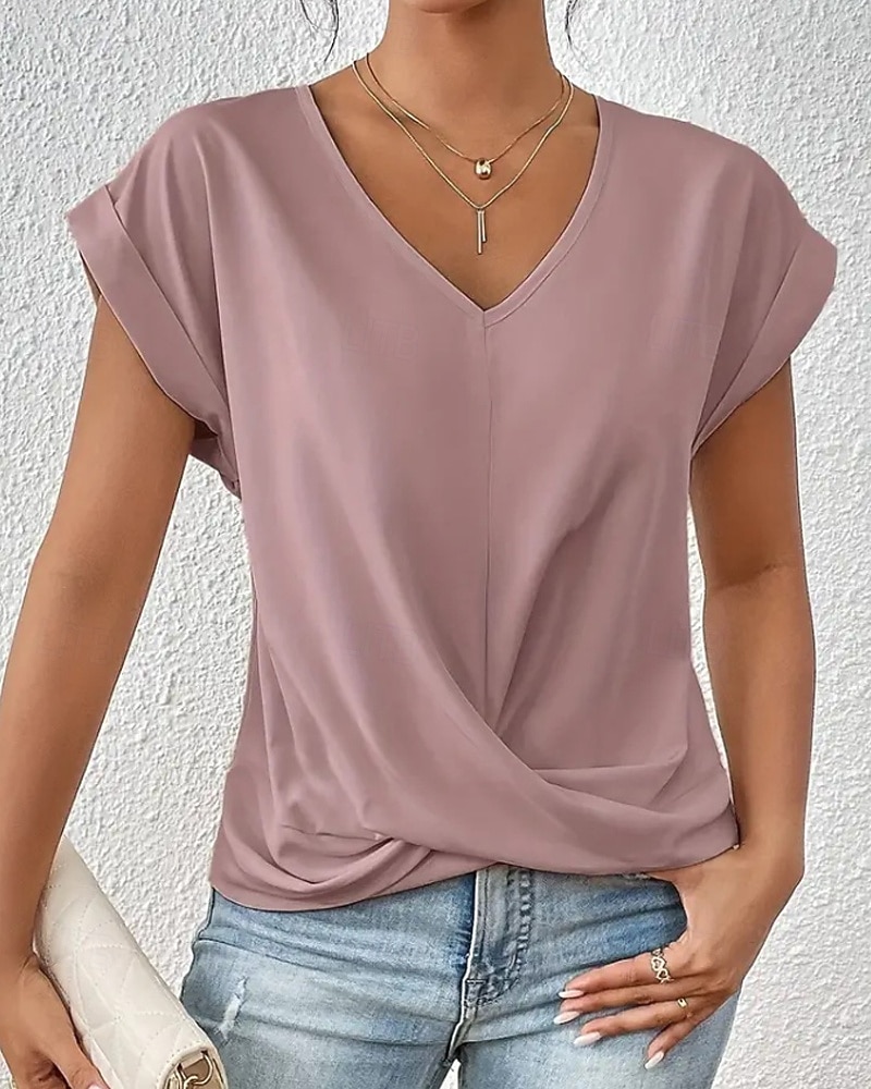 Γυναικεία Μπλουζάκι Συμπαγές Χρώμα Κλασσικό Καθημερινό Κοντομάνικο Λαιμόκοψη V Κανονικά μπλουζάκια Καθημερινά Εξόδου Σαββατοκύριακο Μαύρο Λευκό Ανθισμένο Ροζ Κρασί Βαθυγάλαζο Καλοκαίρι Άνοιξη 2026 - $11.49 –P9