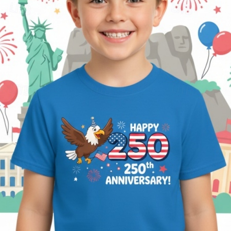 2026年 男の子 3D グラフィック フクロウ 250周年 Tシャツ Ｔシャツ 半袖 3Dプリント 夏 春 スポーツ ファッション ストリートファッション 子供 4〜12年 クルーネック カジュアル 日常 アウトドア レギュラー  コレクション – $15.99 –P2